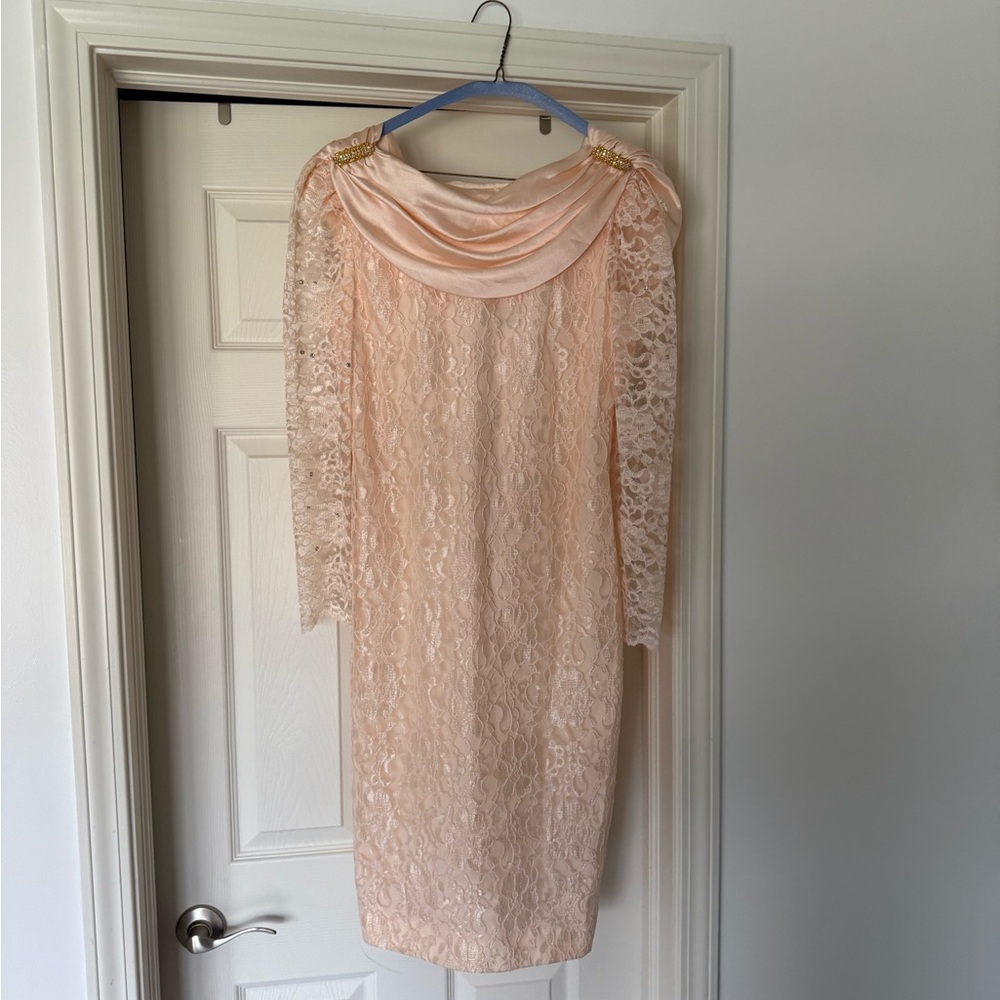 Leslie Fay Blush Lace Long Sleeve Dress